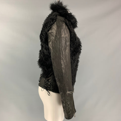 R13 Size S Black Leather Teddy Bear Textured Jacket