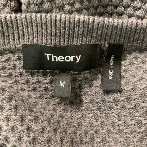THEORY Size M Grey Waffle Knit Cotton Crew-Neck Pullover