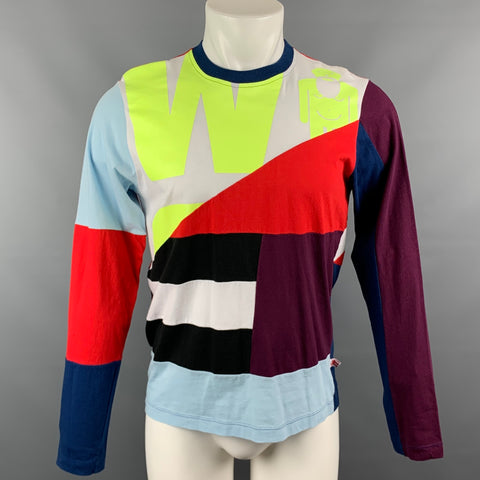 WALTER VAN BEIRENDONCK Size S Multi-Color Patchwork Cotton Long Sleeve T-shirt