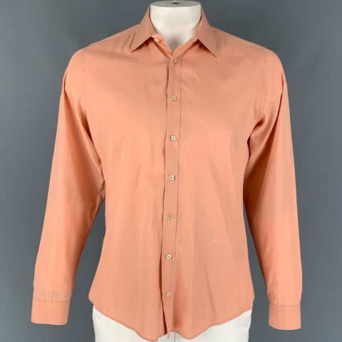 GUCCI Size L Salmon Cotton Silk Button Down Long Sleeve Shirt
