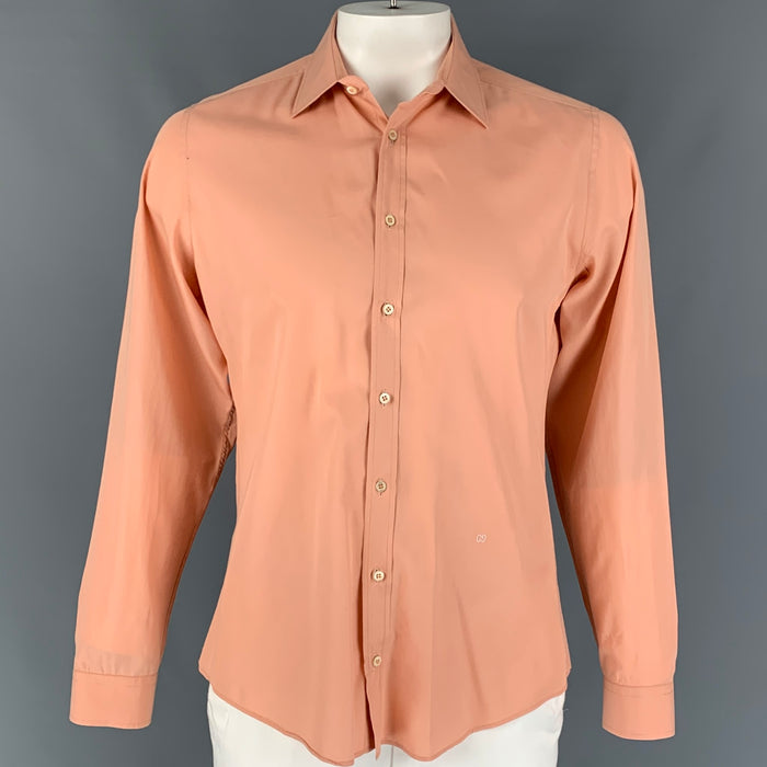 GUCCI Size L Salmon Cotton Silk Button Down Long Sleeve Shirt