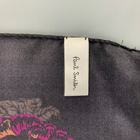 PAUL SMITH Black Multi-Color Floral Silk Pocket Square