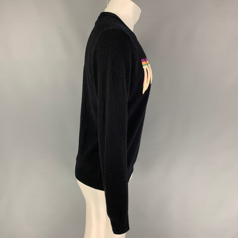 PAUL SMITH Size S Black Embroidery Wool Crew-Neck Sweater