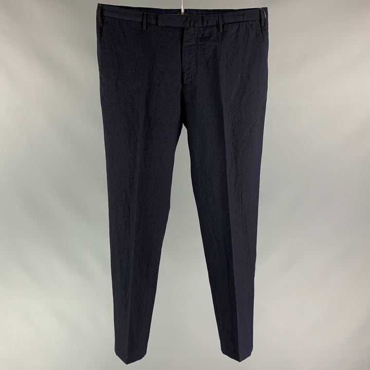 INCOTEX Size 36 Navy Wrinkled Icewool / Linen Slim Fit Dress Pants