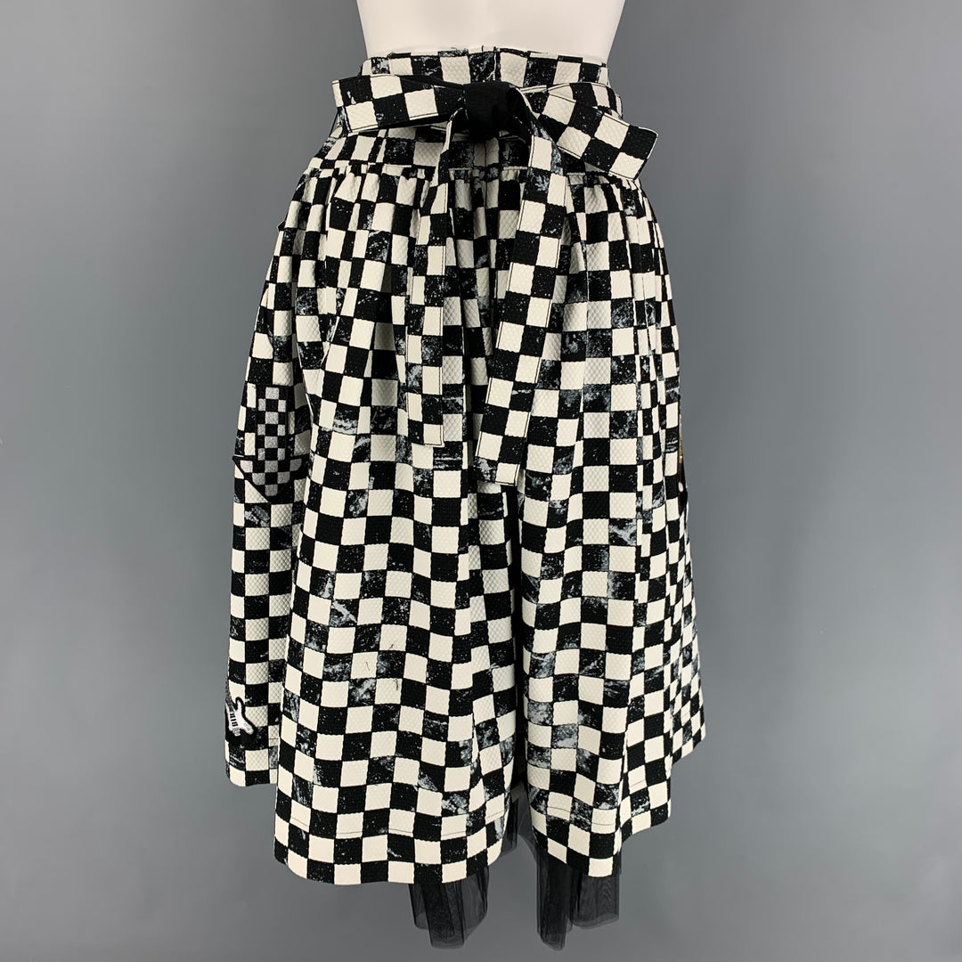 MARC JACOBS Size 2 Black White Cotton Blend Checkered Circle Long Skirt