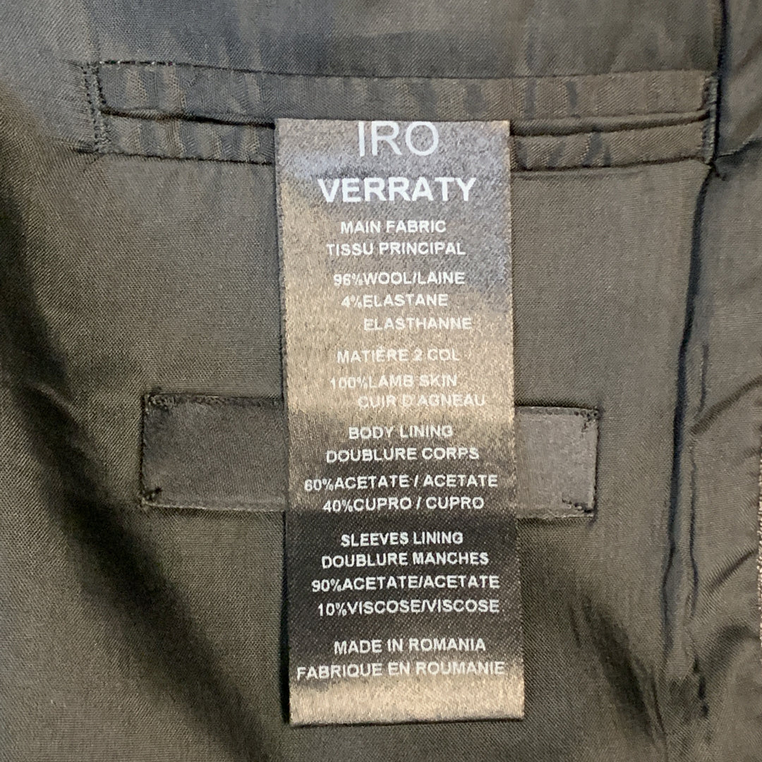 IRO Size 36 Black Wool Blend Shawl Collar Leather Trim Sport Coat