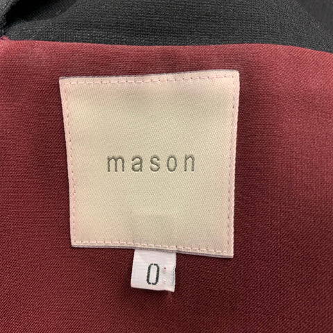 MASON Taille 0 Haut décontracté en cuir d'agneau bicolore bordeaux et noir en mélange de rayonne