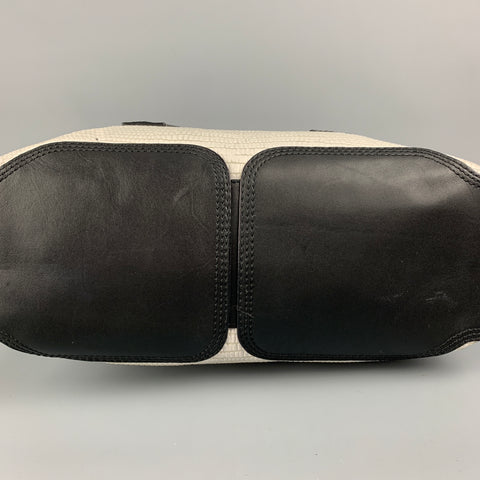3.1 PHILLIP LIM Black & White Textured Embossed Leather Cross Body Pashli Medium Satchel Handbag