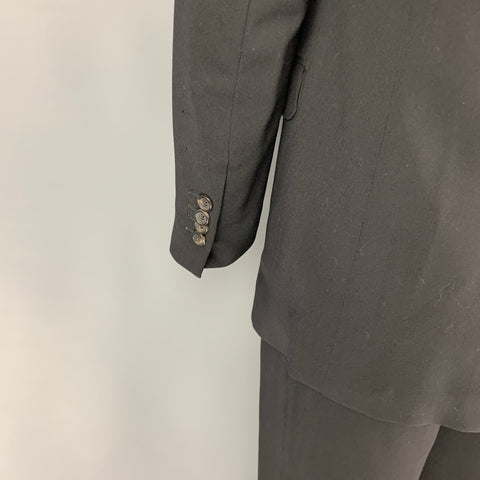 PRADA Size 42 Regular Black Virgin Wool Blend Notch Lapel Suit