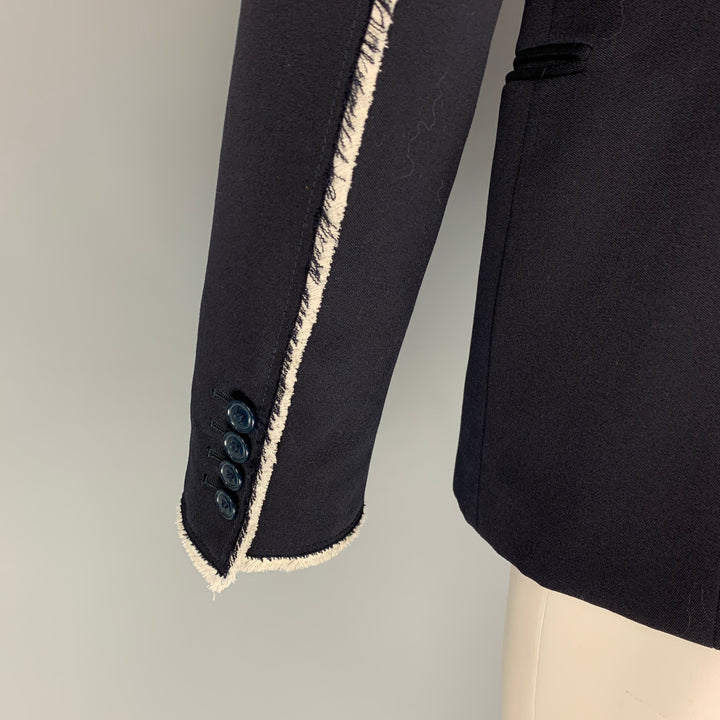 ALEXANDER MCQUEEN Size 40 Black White Wool Raw Edge Notch Lapel Sport Coat