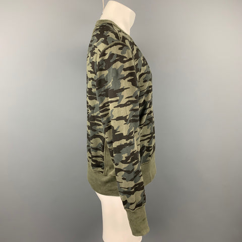 CHAMPION x TODD SNYDER Talla M Jersey de algodón con cuello redondo y camuflaje verde oliva