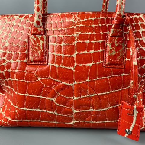 GIORGIO ARMANI Orange Embossed Leather Top Handle Handbag