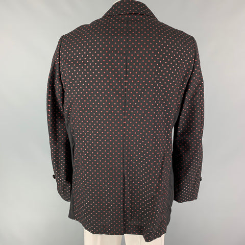 COMME des GARCONS HOMME PLUS Size XL Black & Red Polka Dots Wool Coat