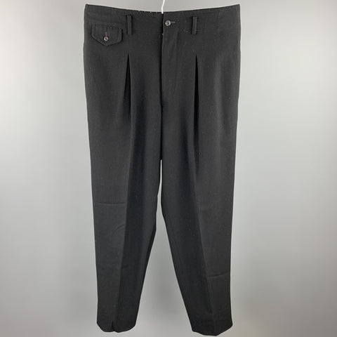 Vintage MATSUDA Size L Black Wool / Nylon 33 Pleated Dress Pants