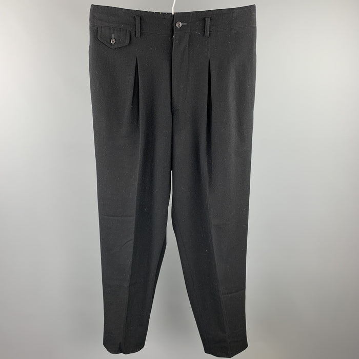 vintage MATSUDA Taille L Laine noire / Nylon 33 Pantalon habillé plissé