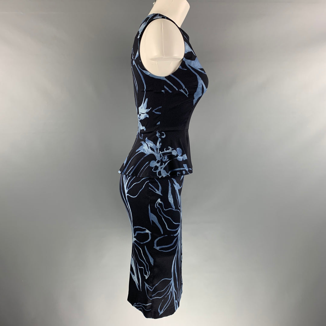 suno silk floral sheath dress SUNO Size 2 Black Blue Silk Elastane Abstract floral Sleeveless Dress – Sui  Generis Designer Consignment