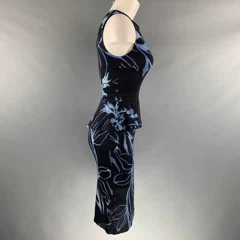 SUNO Size 2 Black Blue Silk Elastane Abstract floral Sleeveless Dress