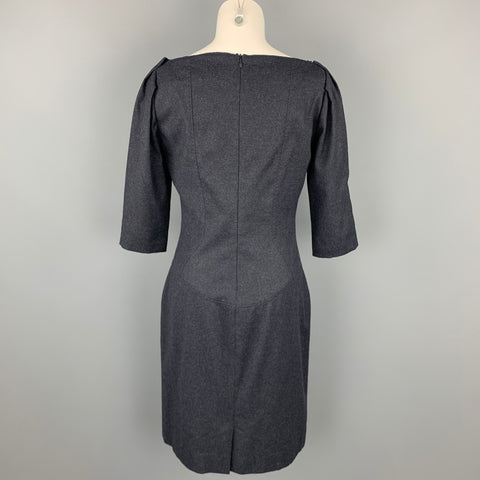 CoSTUME NATIONAL Size 8 Charcoal Heather Wool / Cotton Boat Neck A-Line Dress