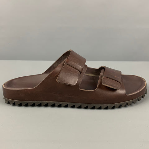 OFFICINE CREATIVE Size 9 Brown Leather Slide Sandals