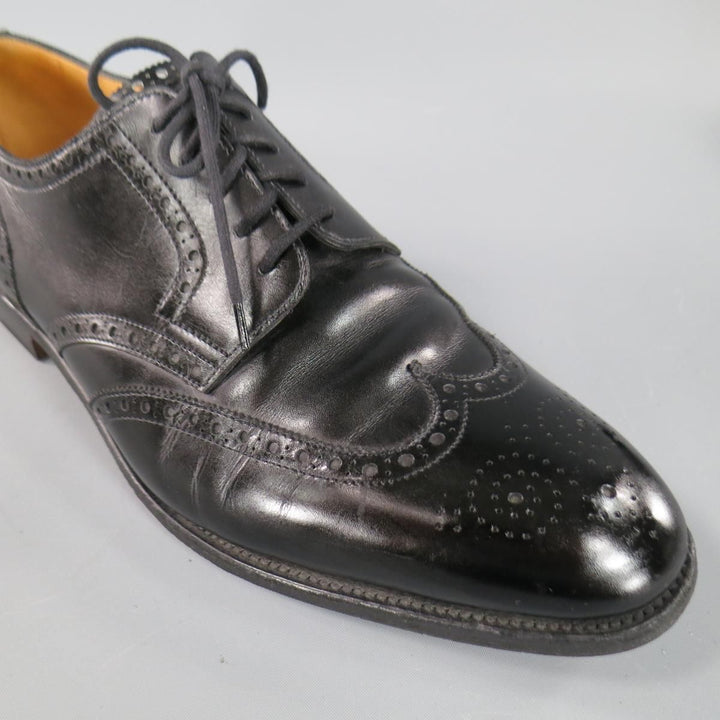 JOHN LOBB DARBY Size US 10.5 Black Leather Wingtip Lace Up Shoes