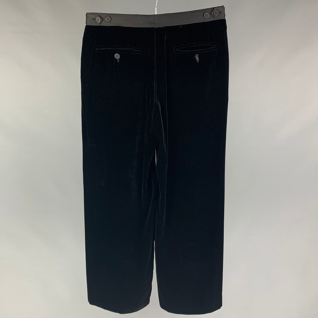 EMPORIO ARMANI Size 30 Black Velvet Viscose Silk Wide Leg Dress Pants