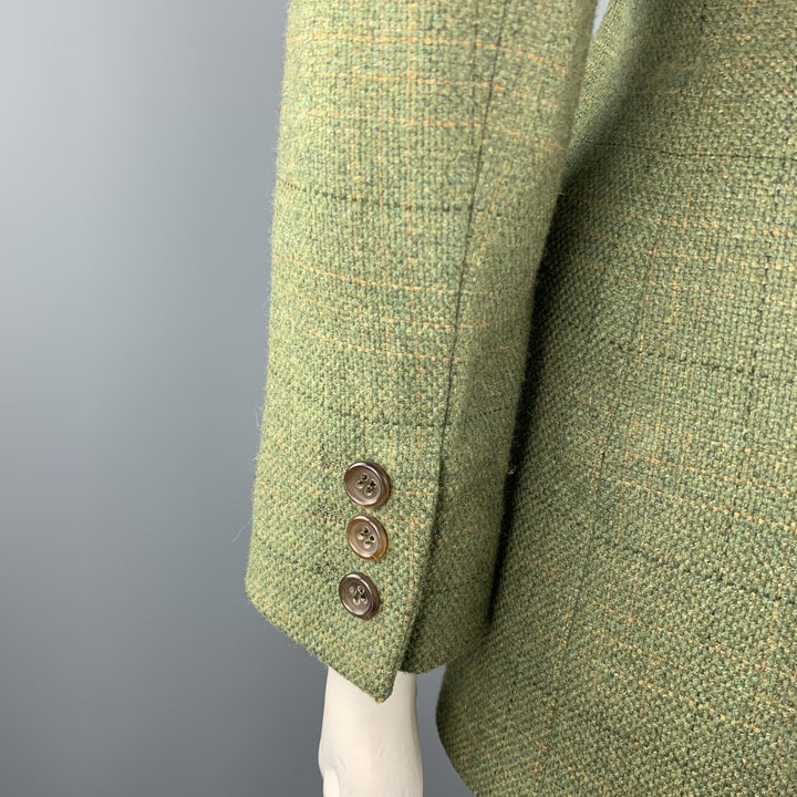 LUCIANO BARBERA Size 10 Green Windowpane Tweed Notch Lapel Jacket