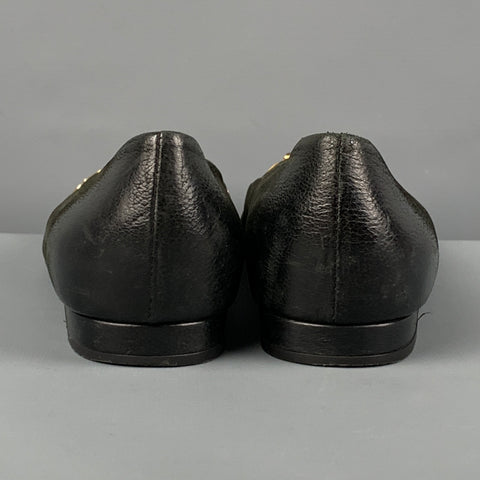Vintage PRADA Size 6.5 Black Leather Grommet Flats