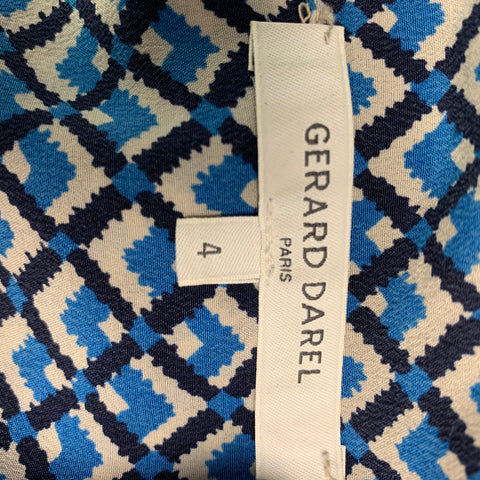GERARD DAREL Size XL Blue &  White Silk Abstract Shirt dress Dress