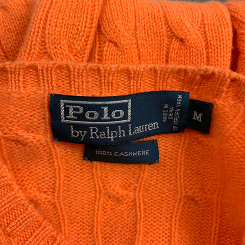 POLO by RALPH LAUREN Size M Orange Cable Knit Cashmere Crew-Neck Sweater