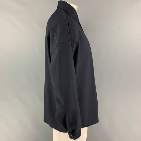 MARNI Size M Navy Virgin Wool Oversized Long Sleeve Shirt