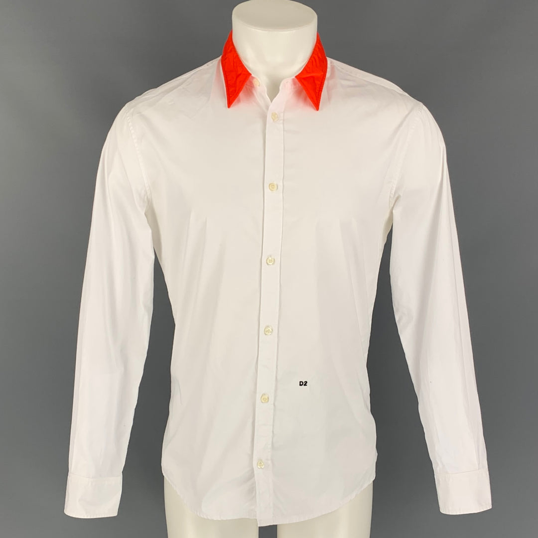 DSQUARED2 Size S White & Orange Cotton Button Up Long Sleeve Shirt