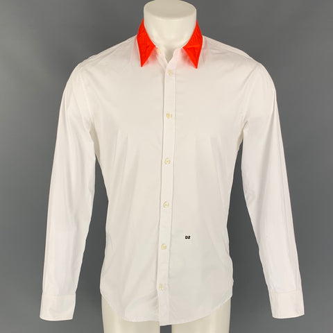 DSQUARED2 Size S White & Orange Cotton Button Up Long Sleeve Shirt