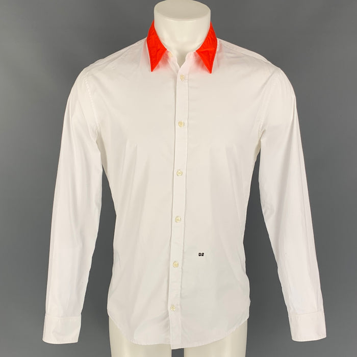 DSQUARED2 Size S White & Orange Cotton Button Up Long Sleeve Shirt
