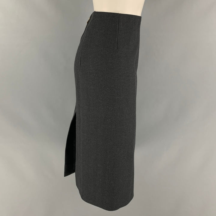 LOUIS VUITTON Size 8 Black Wool Polyester Herringbone Pencil Mid-Calf Skirt