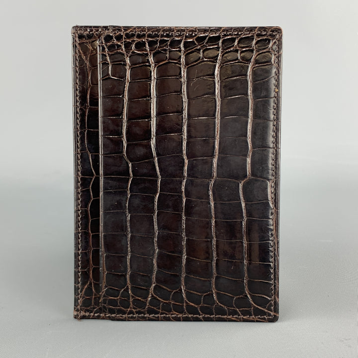 ASPREY Crocodile Dark Brown Leather Flat Card Case