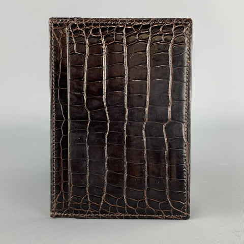 Porte-cartes plat en cuir marron foncé crocodile ASPREY