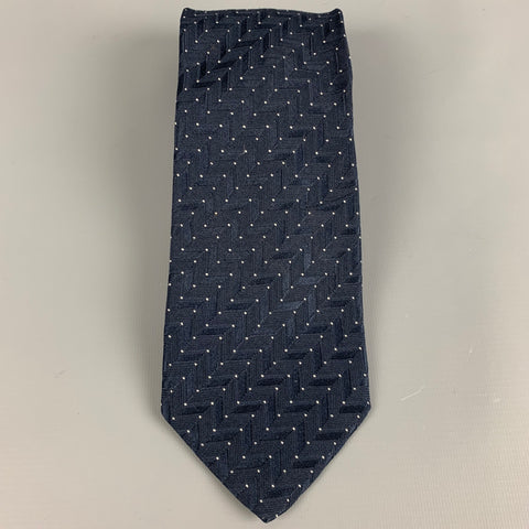GIORGIO ARMANI Navy White Dots Silk Blend Jacquard Tie