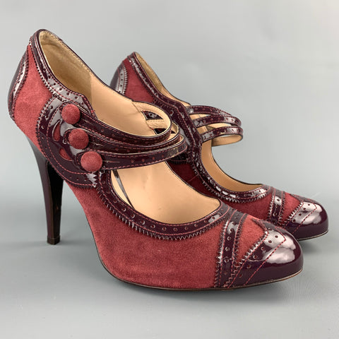 POUR LA VICTOIRE Talla 9 Zapatos Maryjane de charol de ante en dos tonos color burdeos