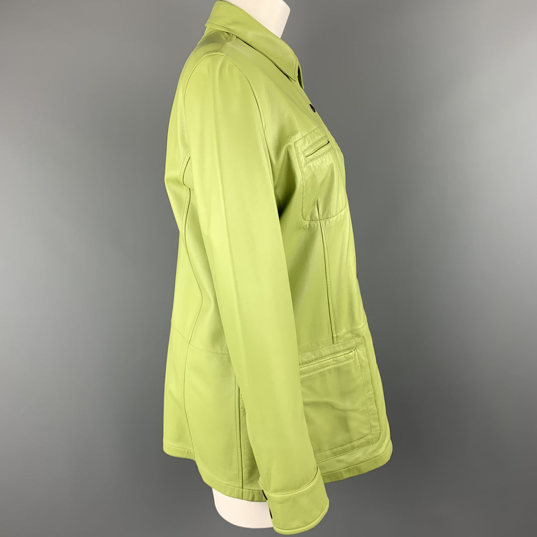 VALSTAR Size 8 Green Leather Collared Snap Shirt Coat