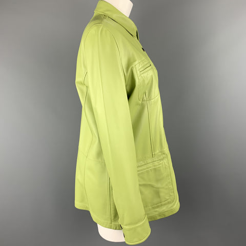 VALSTAR Size 8 Green Leather Collared Snap Shirt Coat