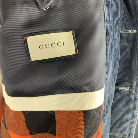 GUCCI Washed Navy Washed Corduroy Embroidered Cat ANIMALIUM Jacket