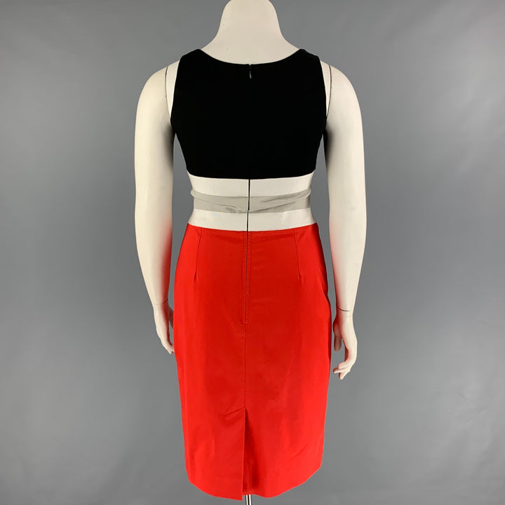 CAROLINA HERRERA Size 10 Red Black Cotton Color Block Sheath Dress