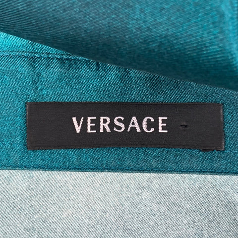 VERSACE Size M Green Print Silk Hidden Placket Long Sleeve Shirt