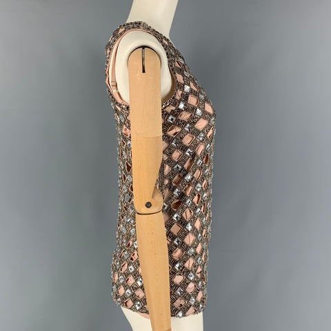 X by NBD Size XXS Nude & Silver Polyester Beaded Mini Dress