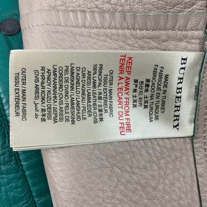 BURBERRY BRIT Size L Green Lamb Skin Leather Parka Jacket