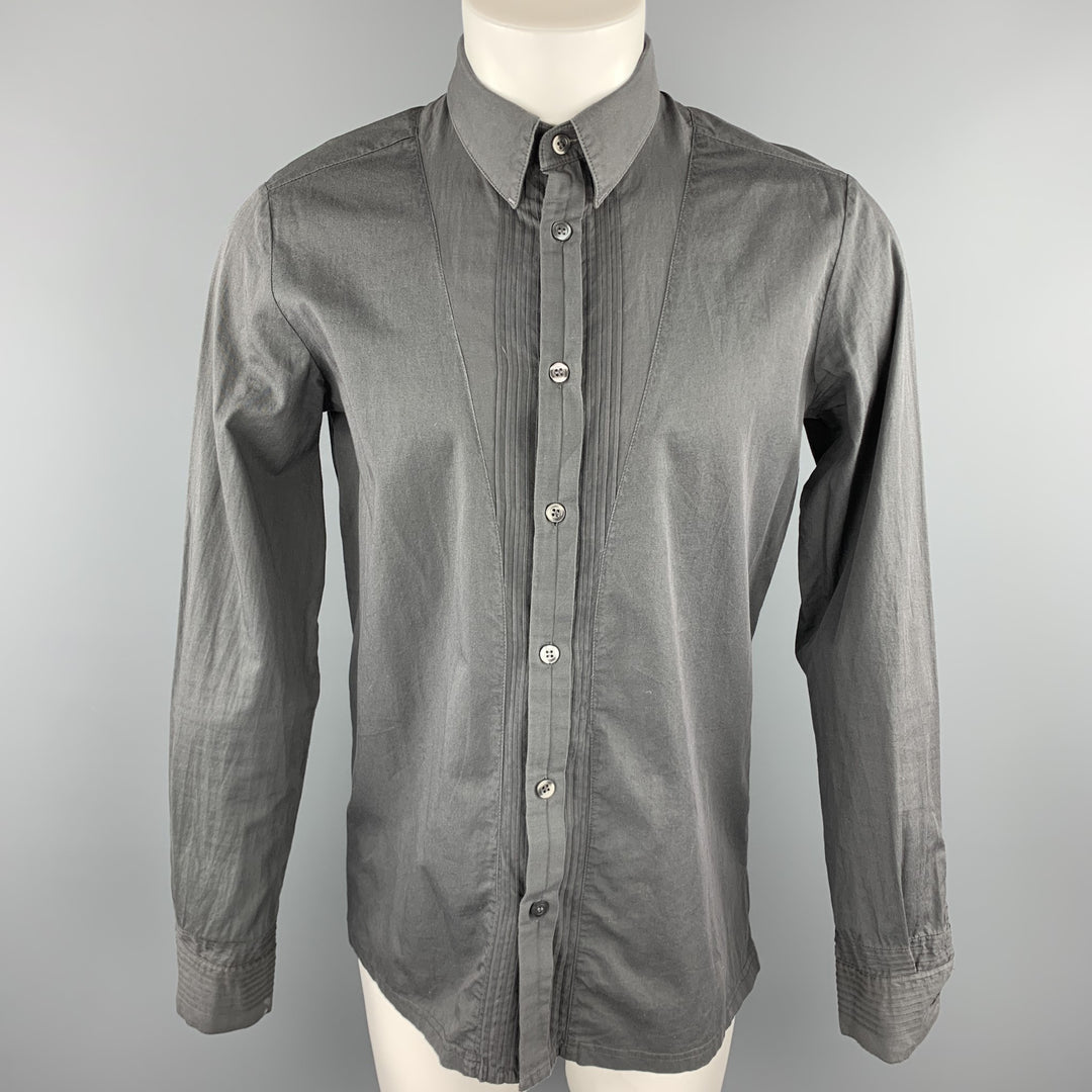 STEPHAN SCHNEIDER Talla M Camisa de manga larga con botones de algodón plisado gris oscuro