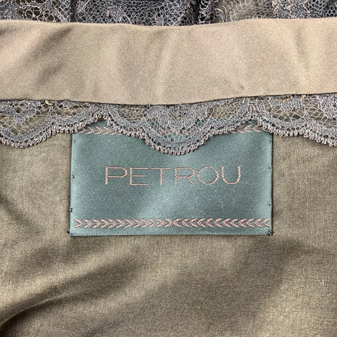 PETROU Size 2 Brown Silk Lace Ruffle Skirt