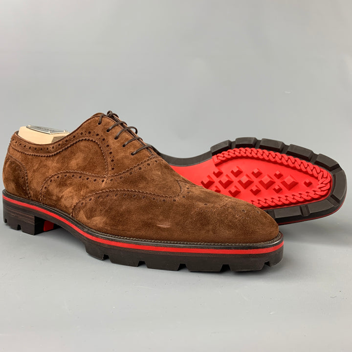 CHRISTIAN LOUBOUTIN Size 11.5 Brown Perforated Suede Wingtip Lace Up Shoes