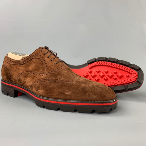 CHRISTIAN LOUBOUTIN Taille 11,5 Chaussures à lacets en daim perforé marron