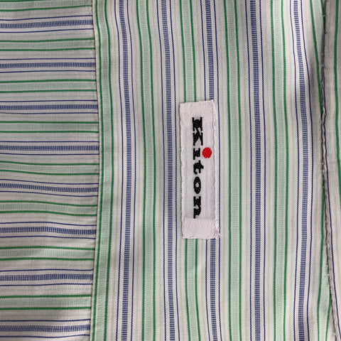 KITON Size M Green & Purple Stripe Cotton Button Up Long Sleeve Shirt